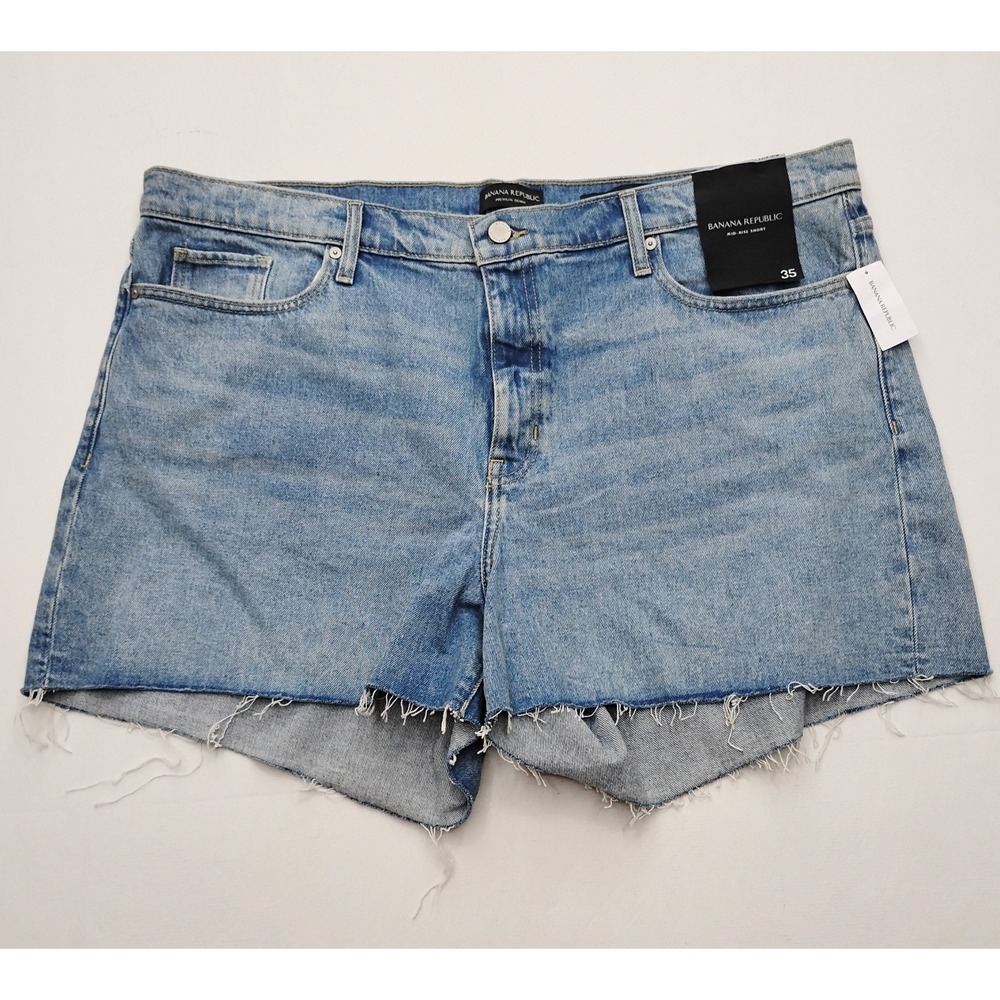 Banana Republic Women Denim Cotton Blend Blue Size 35 Mid Rise Short Zip Raw Hem